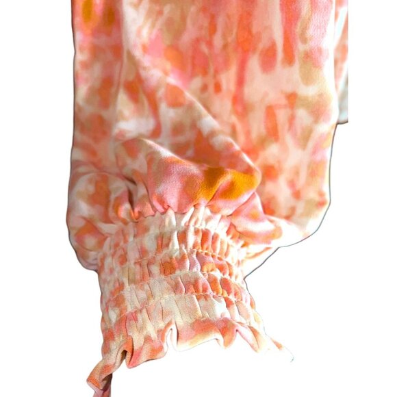 Rose + Olive Womens Small Orange & Pink Smocked Peplum Blouse Long Sleeve - Picture 7 of 10